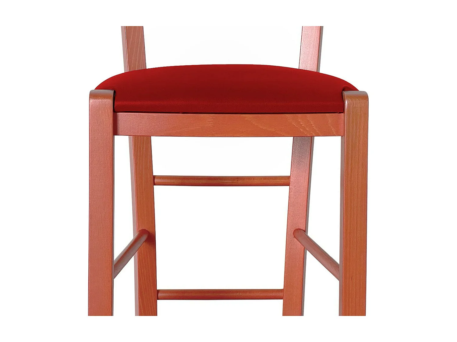 Taburete alto de madera de naranjo h 73 cm Rustico con asiento de polipiel roja