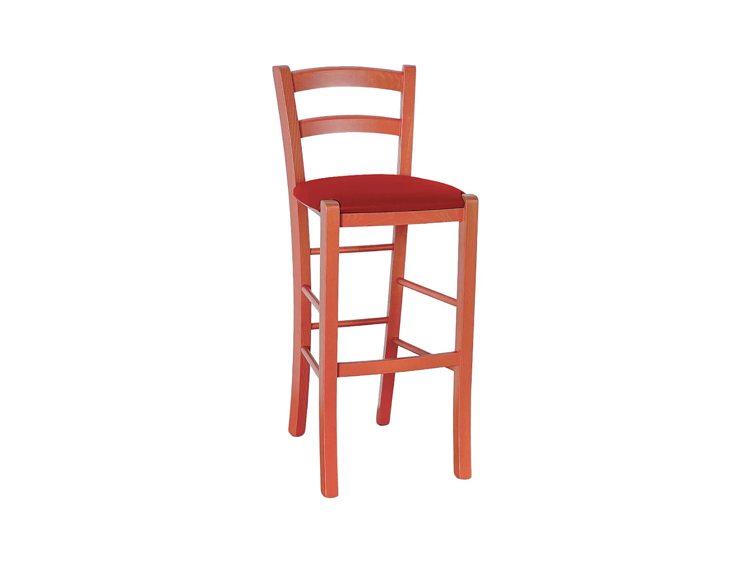 Tabouret haut en bois orange h 73 cm Rustique avec assise en simili cuir rouge