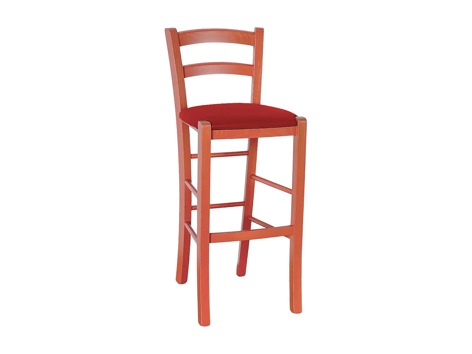 Tabouret haut en bois orange h 73 cm Rustique avec assise en simili cuir rouge