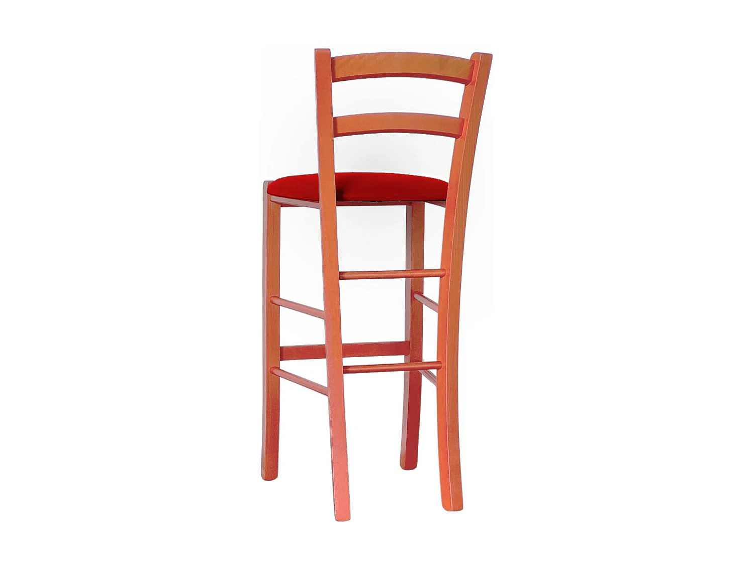 Tabouret haut en bois orange h 73 cm Rustique avec assise en simili cuir rouge