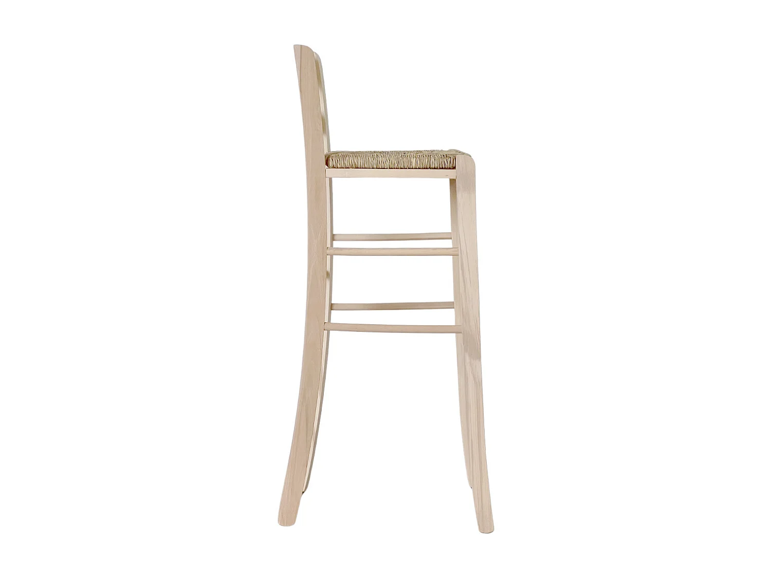 Tabouret haut de bar en bois brut h 80 cm avec anse assise paille