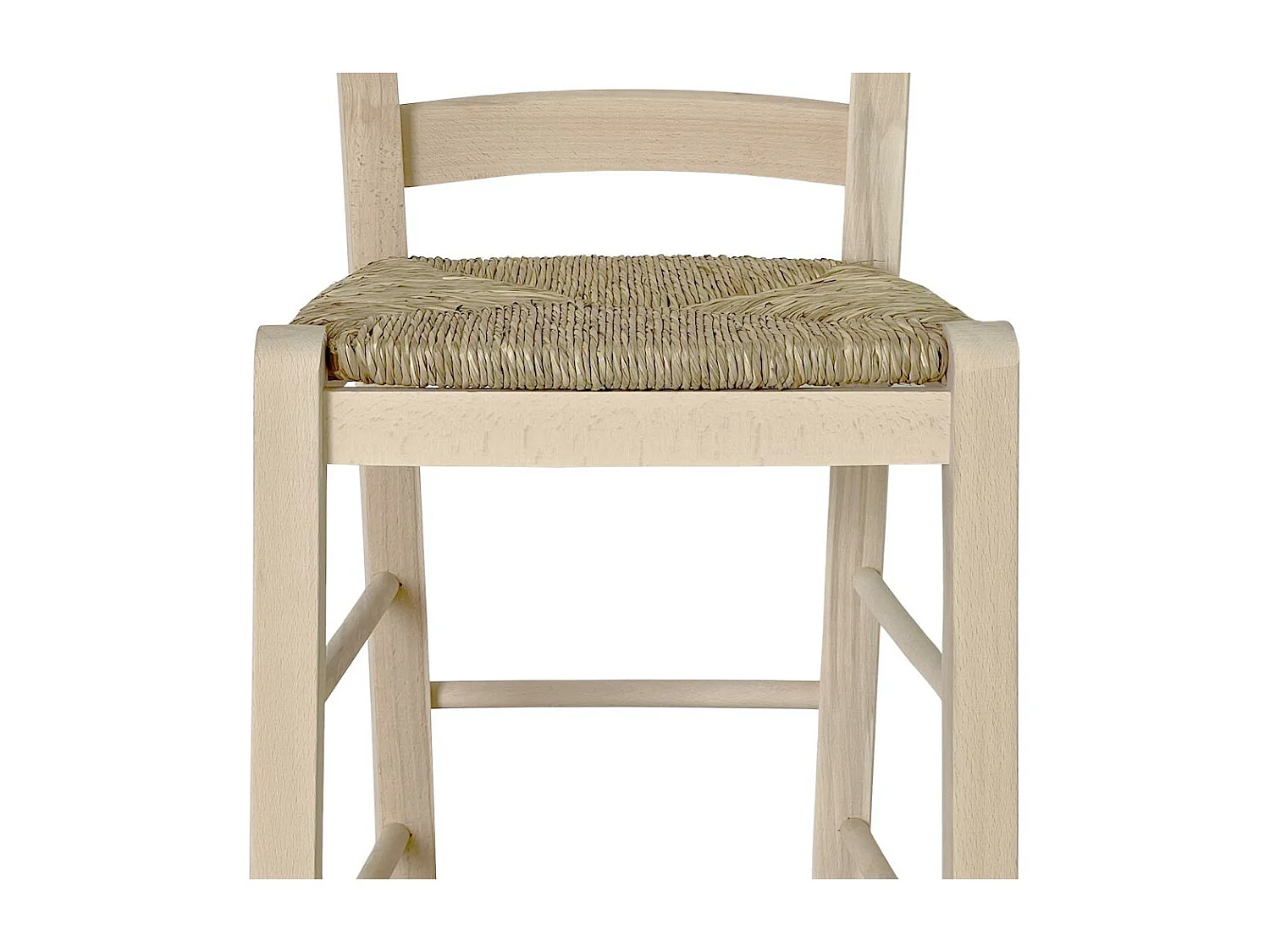 Tabouret haut de bar en bois brut h 80 cm avec anse assise paille