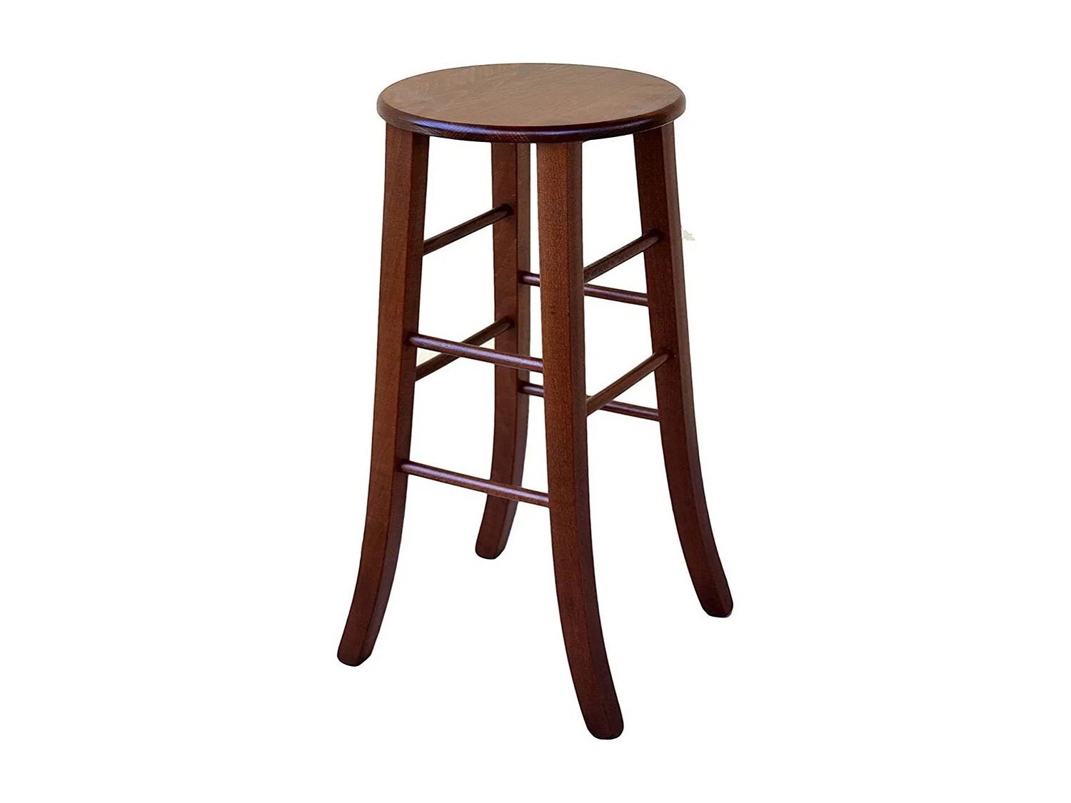 Tabouret en bois avec assise ronde h67 pieds sabre noyer foncé