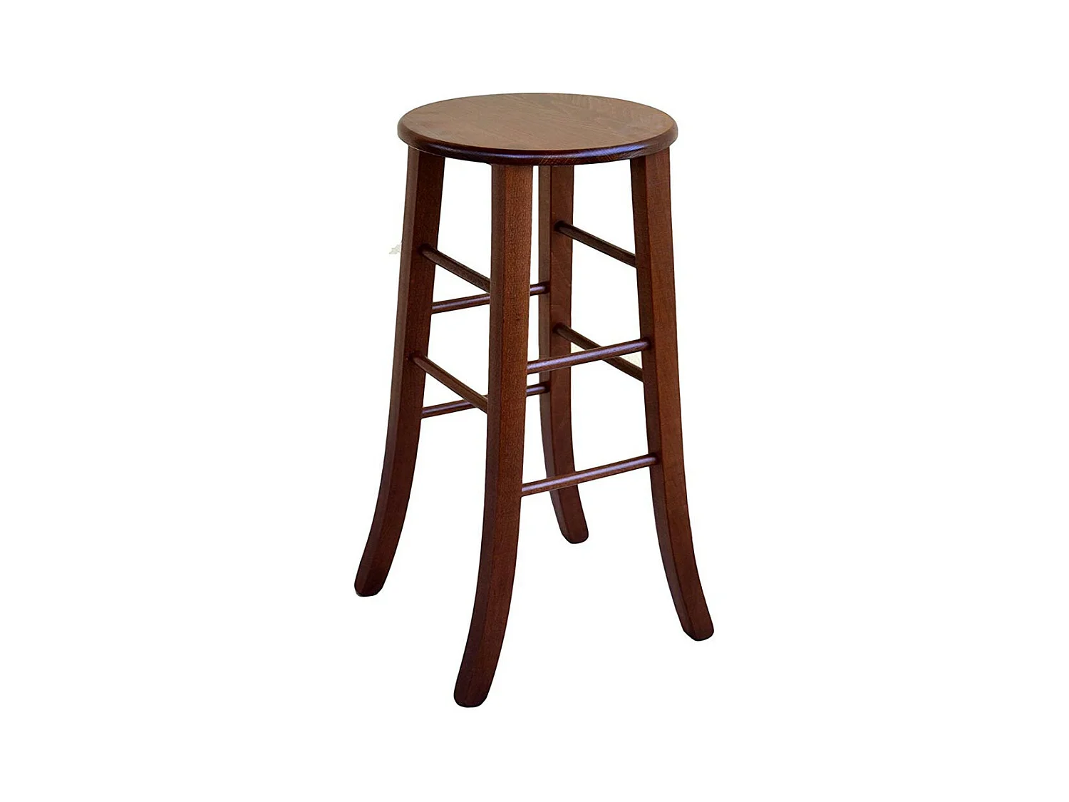 Tabouret en bois avec assise ronde h67 pieds sabre noyer foncé