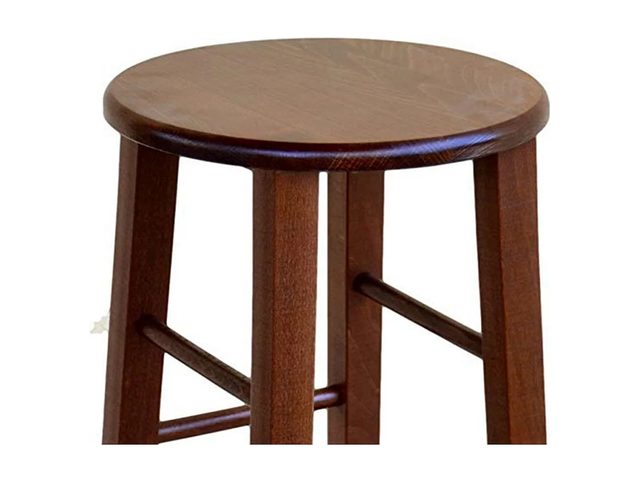 Tabouret en bois avec assise ronde h67 pieds sabre noyer foncé