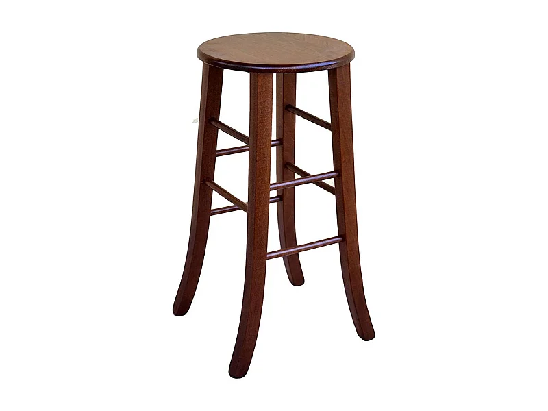Tabouret en bois avec assise ronde h67 pieds sabre noyer foncé