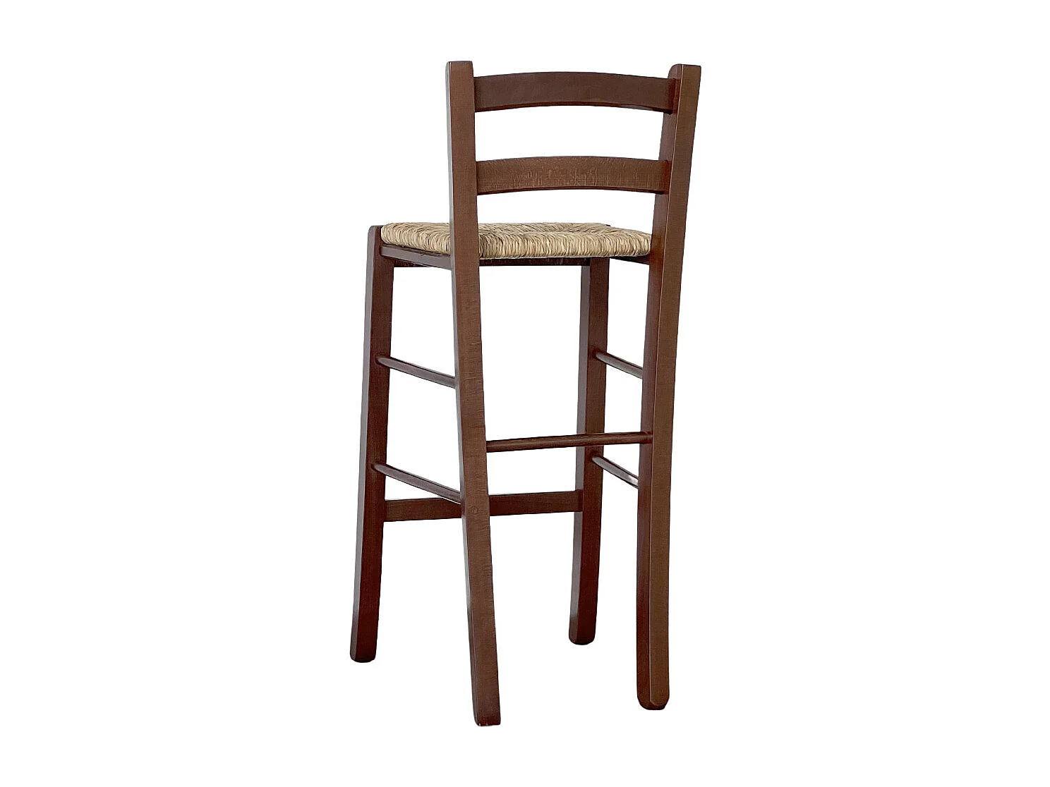 Juego de 2 taburetes de bar de madera con asiento de paja de nogal oscuro, h 67 cm