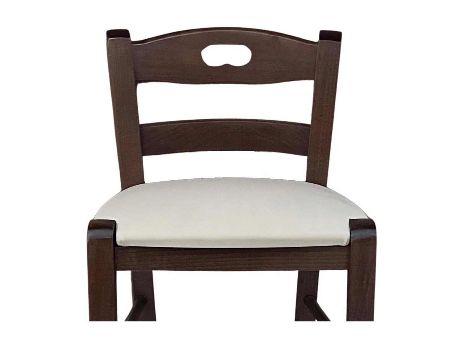 Taburete de madera de nogal oscuro agujero en el respaldo h67 asiento en símil piel beige