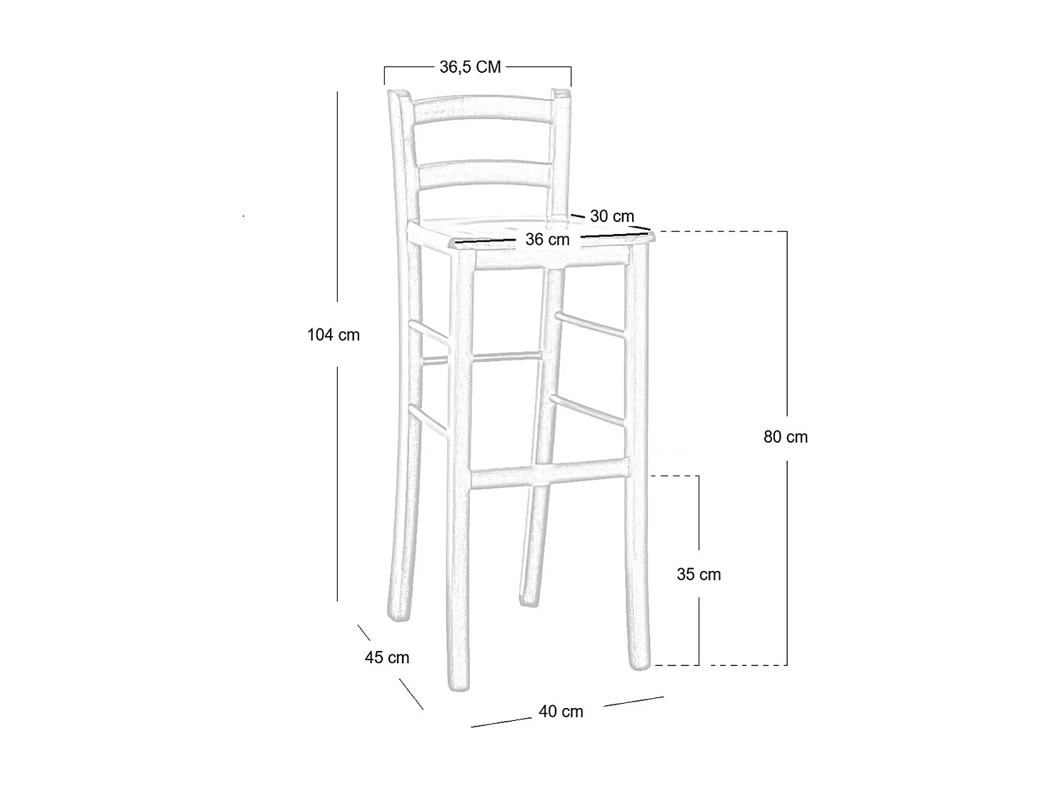 Taburete alto de bar en madera cruda para pintar h 80 cm asiento de madera maciza