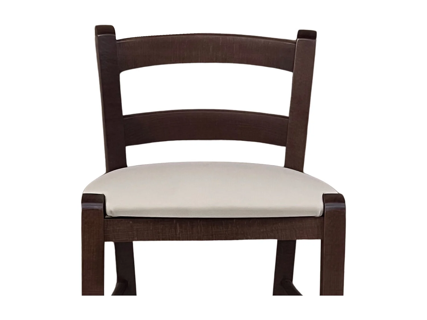 Tabouret en bois de noyer foncé h 67 assise rembourrée en simili cuir beige/crème