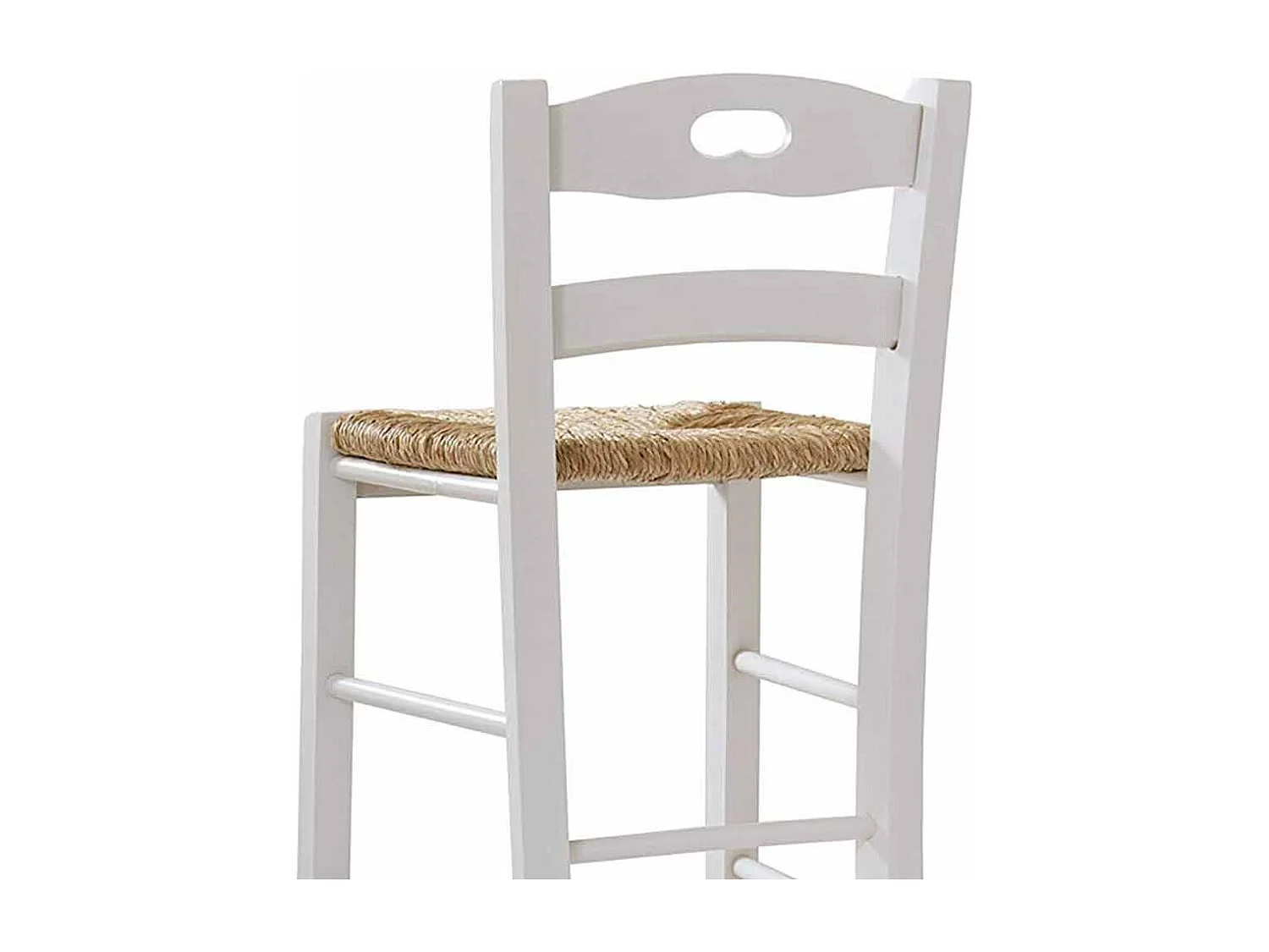 Tabouret haut de bar en bois blanc avec assise et poignée en paille h 80 cm