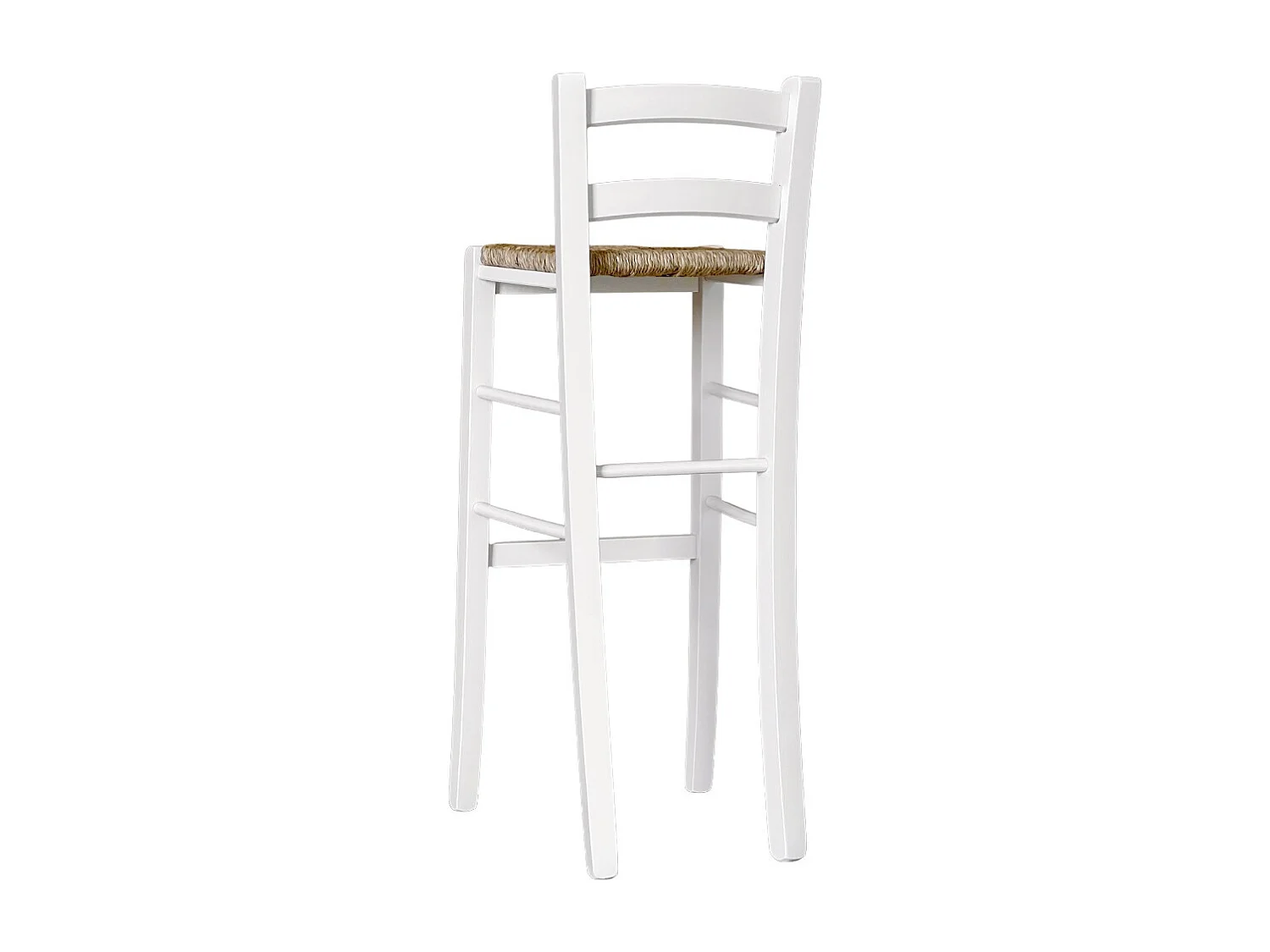 Tabouret haut de bar en bois blanc avec assise en paille h 80 cm