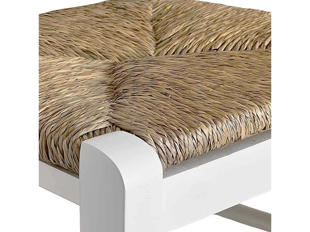 Tabouret haut de bar en bois blanc avec assise en paille h 80 cm