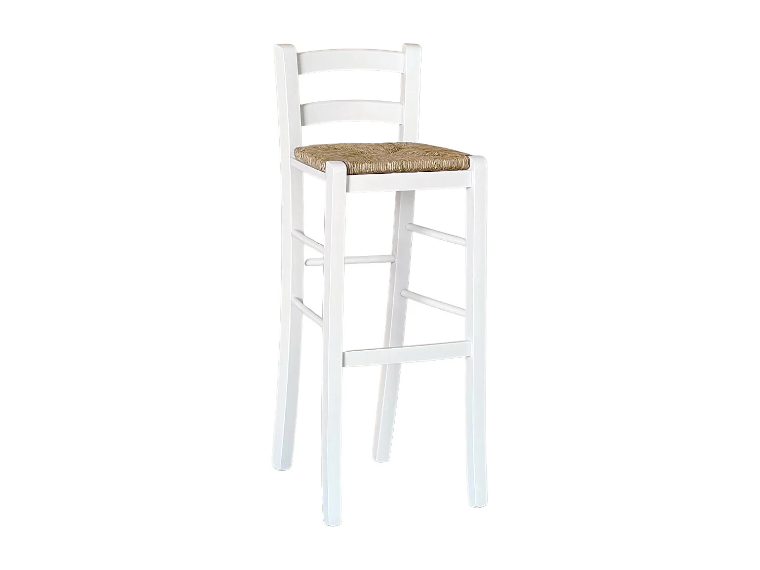 Tabouret haut de bar en bois blanc avec assise en paille h 80 cm