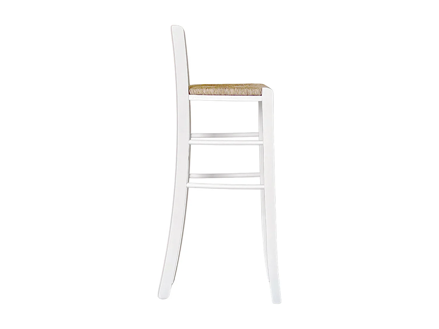 Tabouret haut de bar en bois blanc avec assise en paille h 80 cm