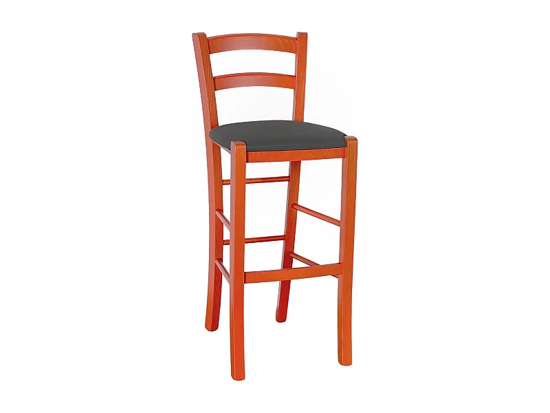 Sgabello Alto in Legno arancione h 73 cm Rustico con seduta similpelle antracite