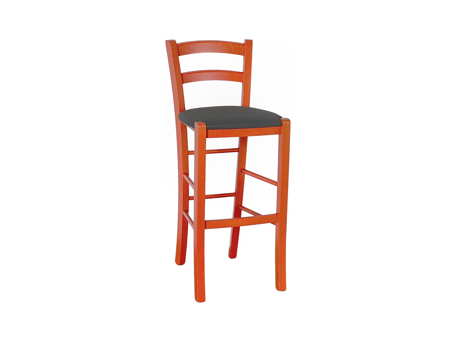 Tabouret haut en bois d'oranger h 73 cm Rustique avec assise en simili cuir anthracite