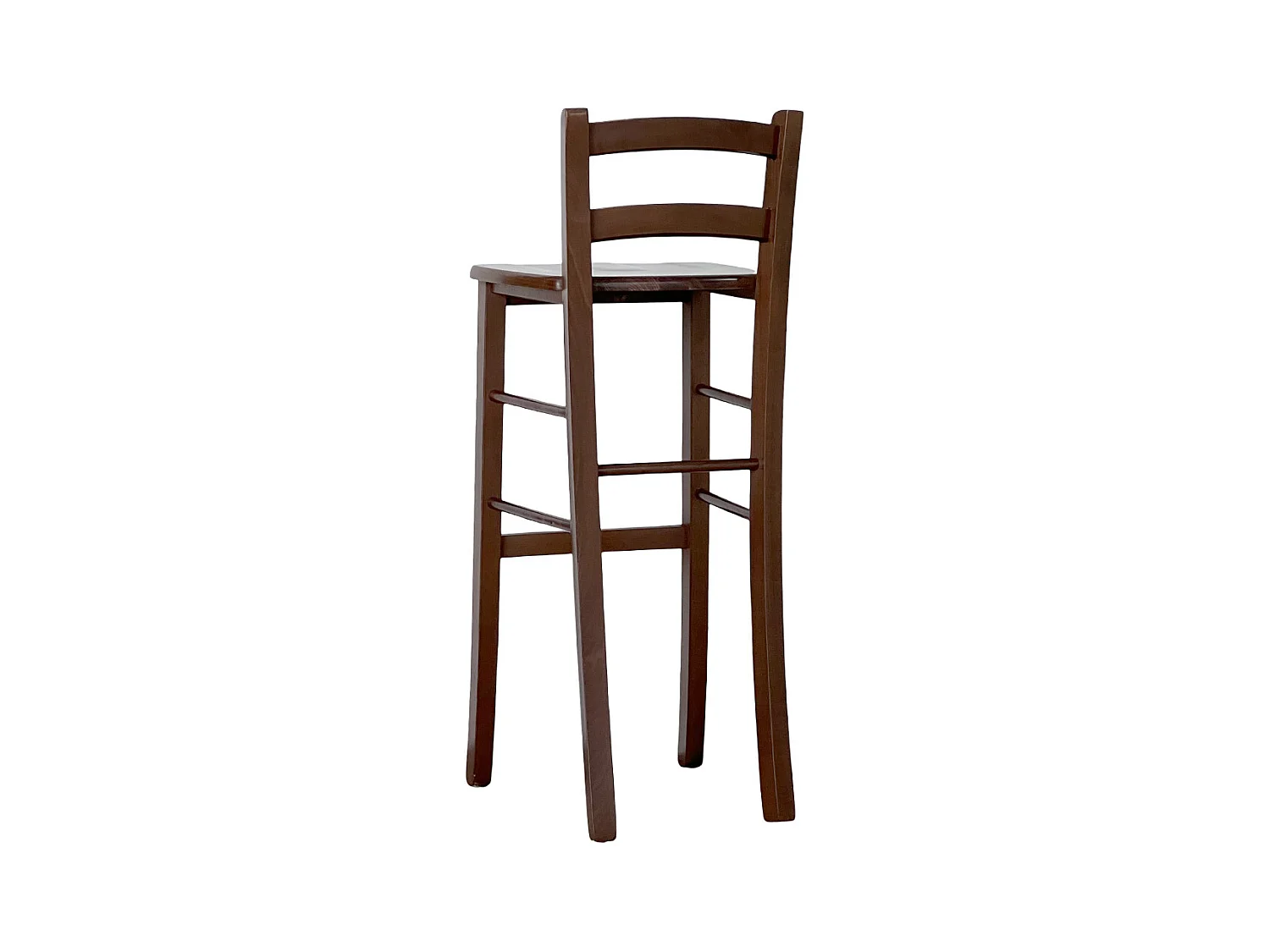 Sgabello alto da bar in legno h 80cm con seduta in massello noce scuro