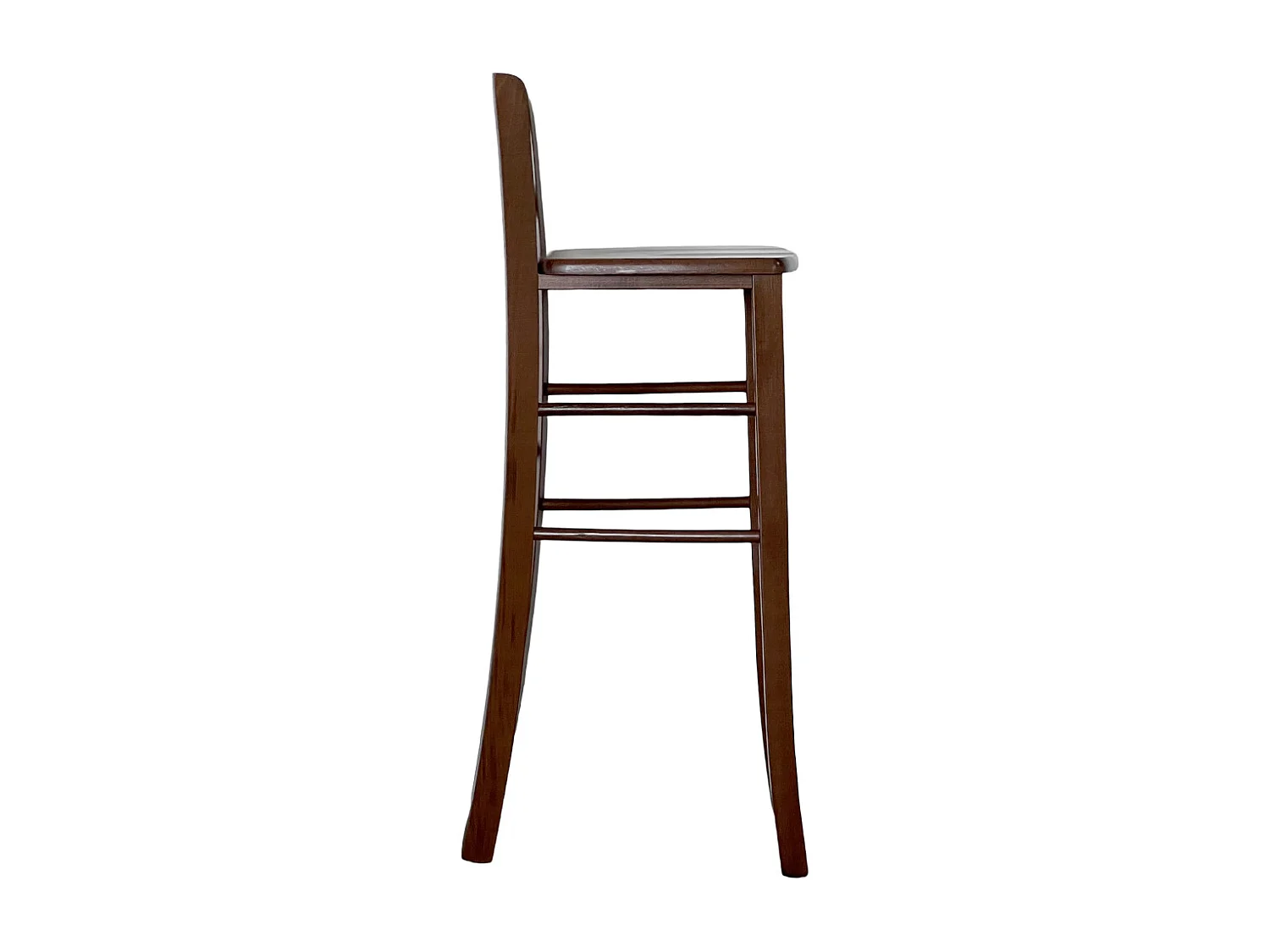 Tabouret de bar haut en bois h 80cm avec assise en noyer foncé massif