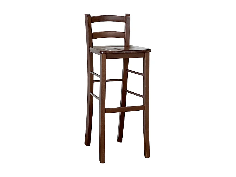 Tabouret de bar haut en bois h 80cm avec assise en noyer foncé massif