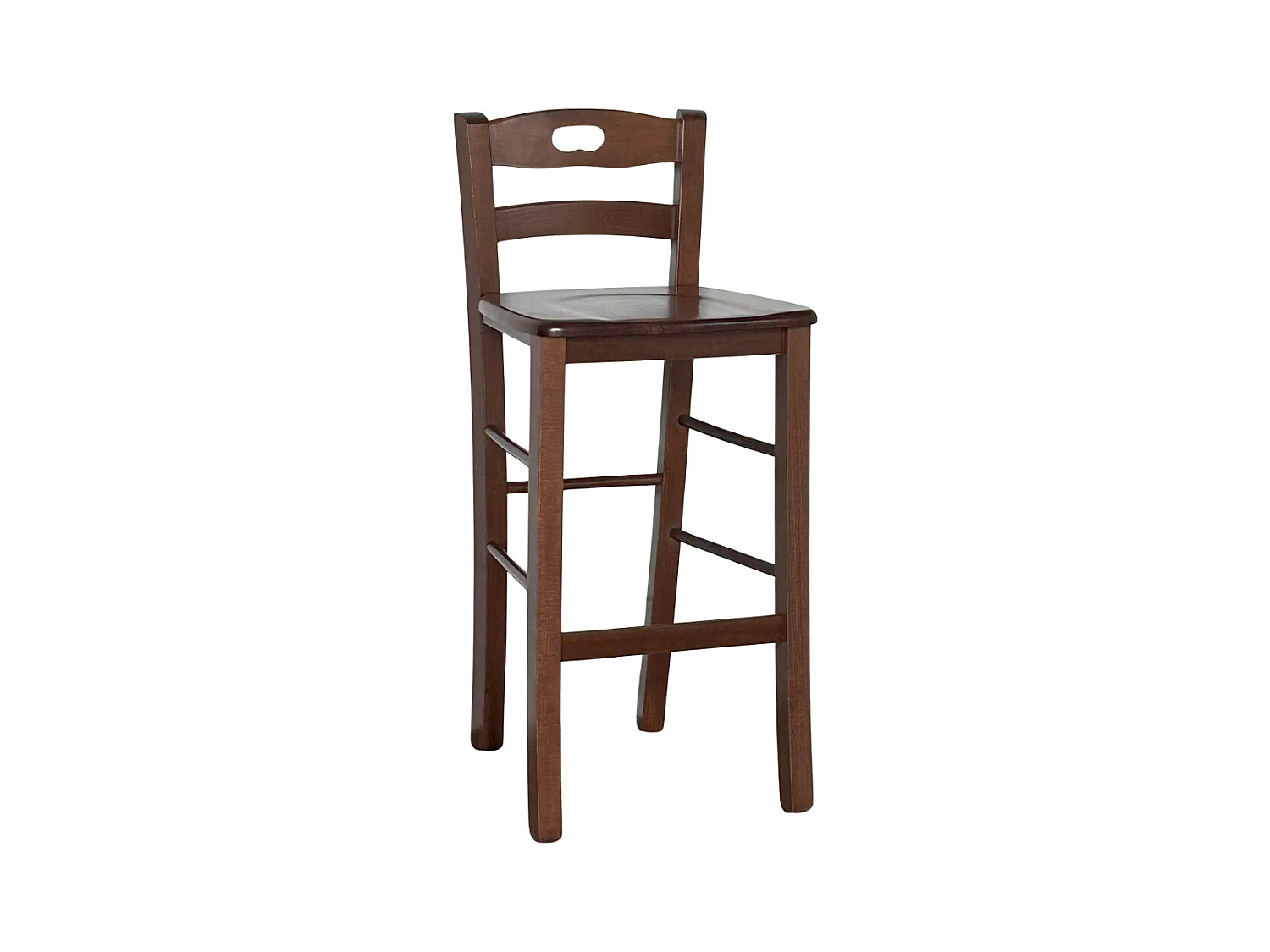 Tabouret en bois avec dossier h66 cm avec poignée et assise en noyer massif