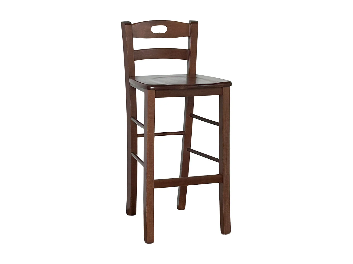 Tabouret en bois avec dossier h66 cm avec poignée et assise en noyer massif