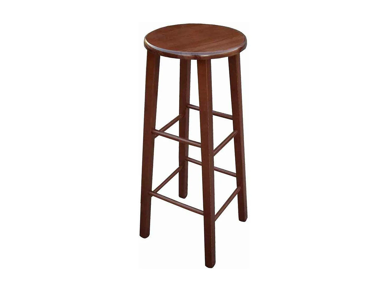 Tabouret avec assise ronde h 80 cm couleur noyer foncé pied droit