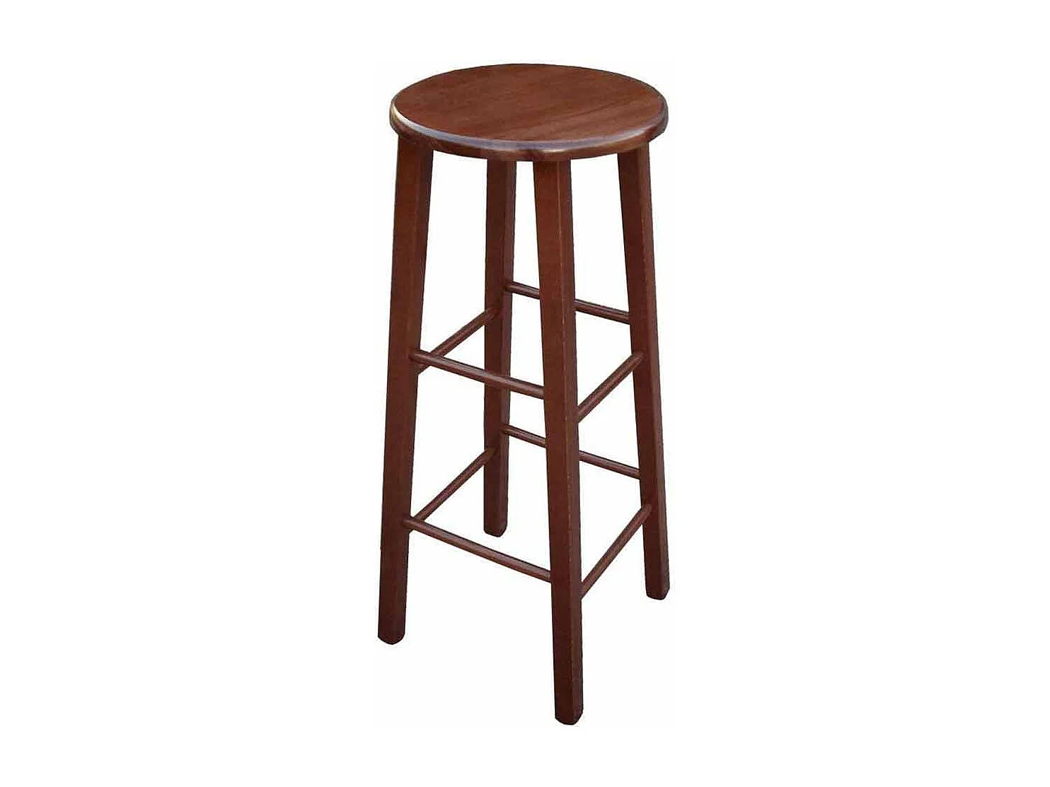 Tabouret avec assise ronde h 80 cm couleur noyer foncé pied droit