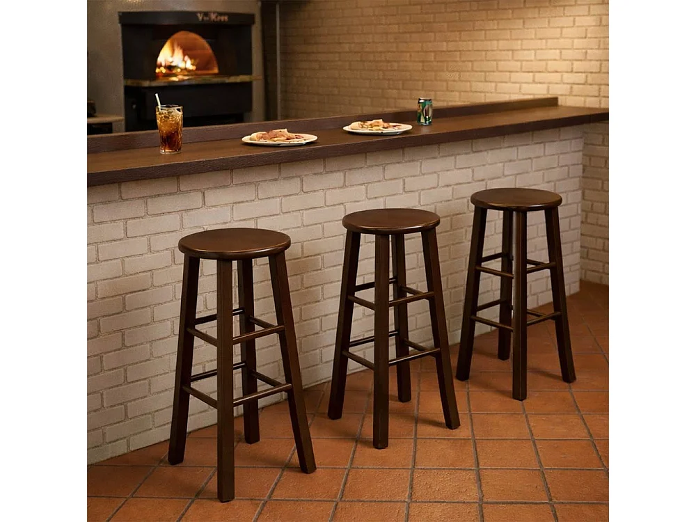 Tabouret avec assise ronde h 80 cm couleur noyer foncé pied droit