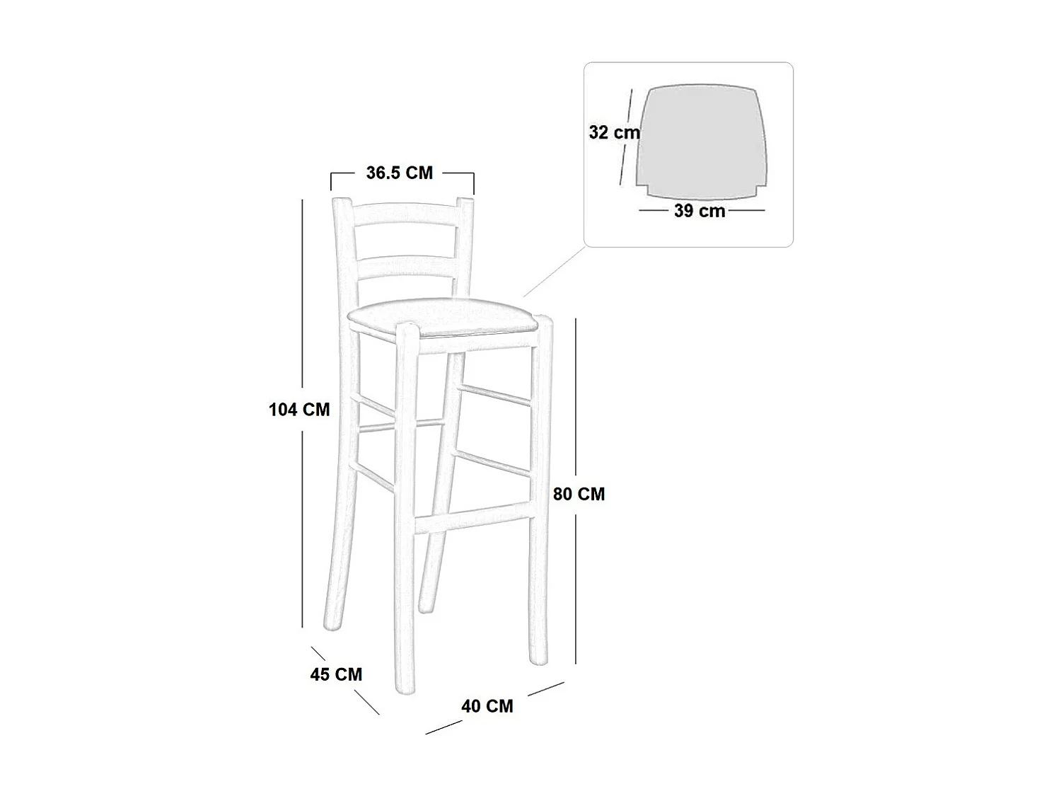 Tabouret en bois de noyer foncé avec dossier de 80 cm de hauteur, assise en simili cuir rouge