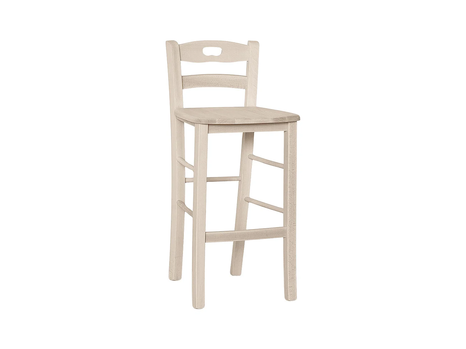Sgabello snack grezzo alto 66 cm con schienale seduta in legno massello