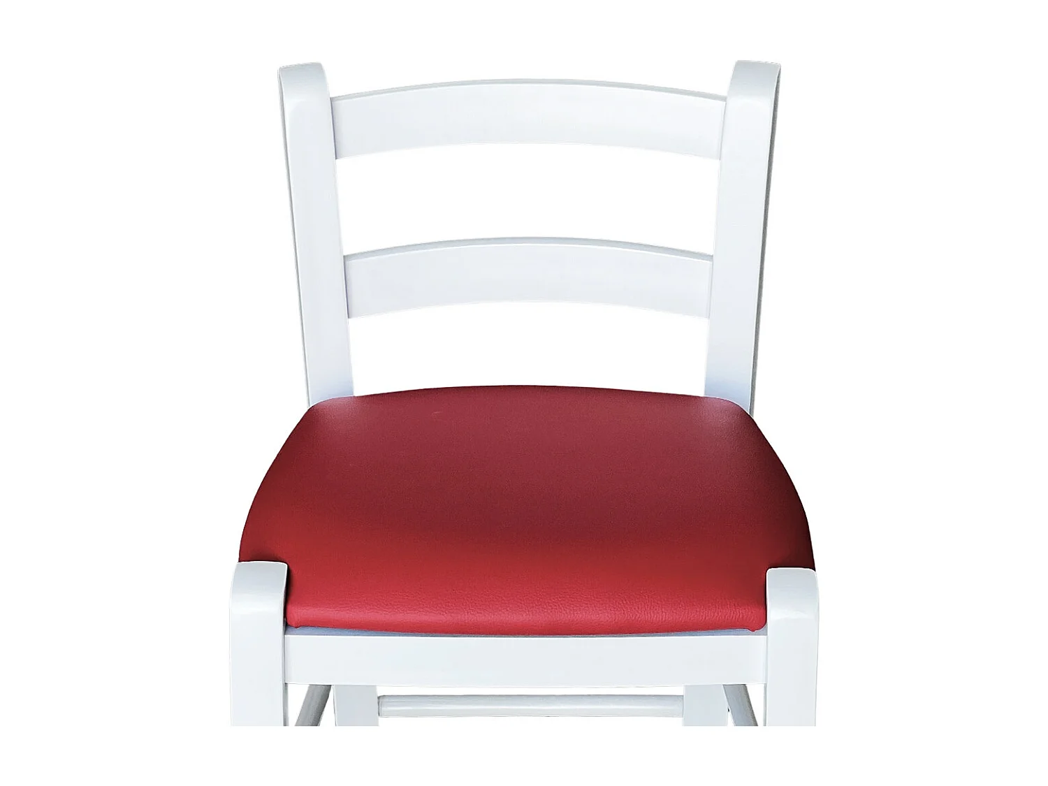 Tabouret en bois blanc avec assise en simili cuir rouge, h 67 cm du sol à l'assise