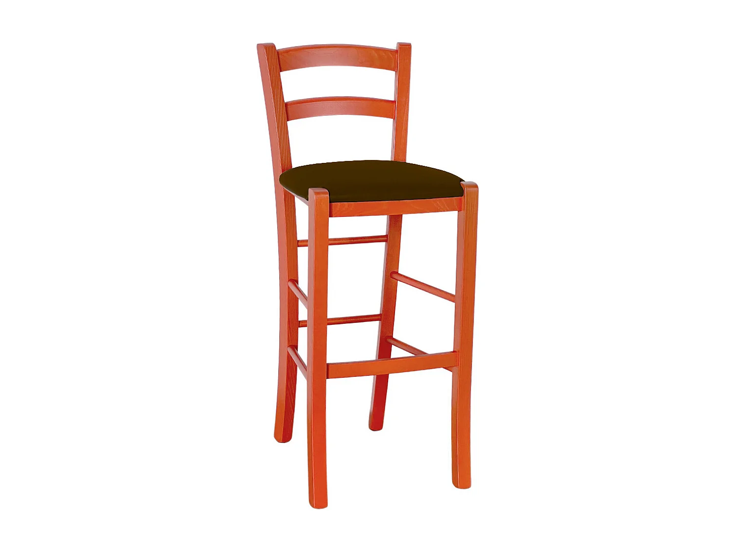 Taburete alto de madera de color naranja h 73 cm Rustic con asiento de piel sintética marrón
