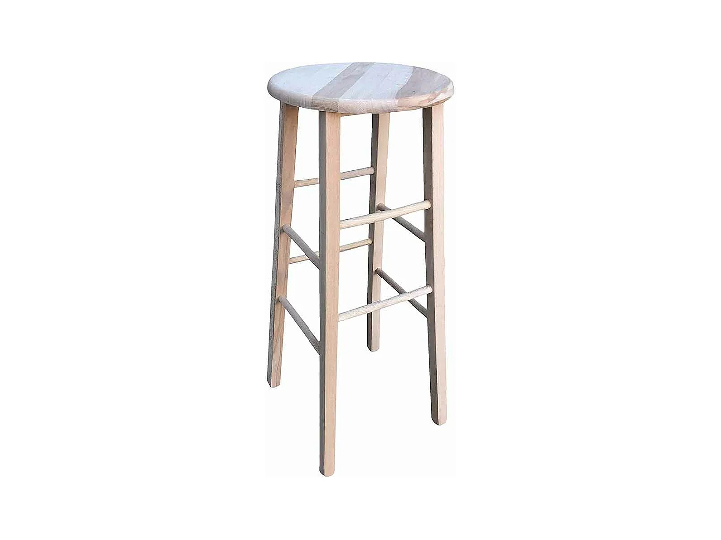 Tabouret en bois assise ronde h80cm brut à peindre pieds droits