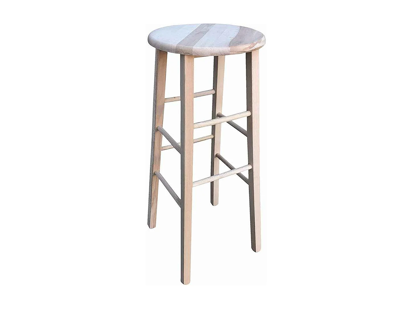 Tabouret en bois assise ronde h80cm brut à peindre pieds droits