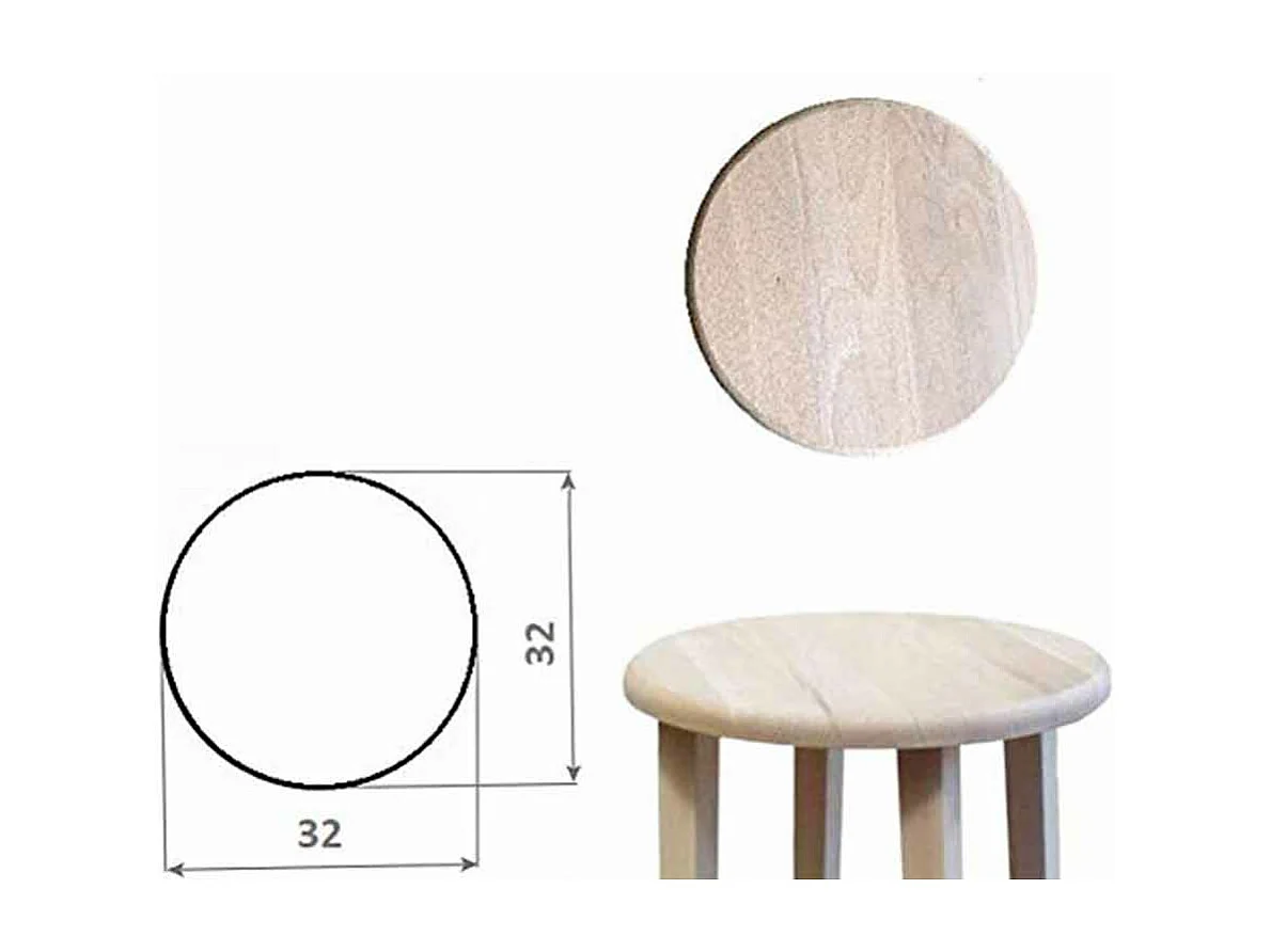 Tabouret en bois assise ronde h80cm brut à peindre pieds droits