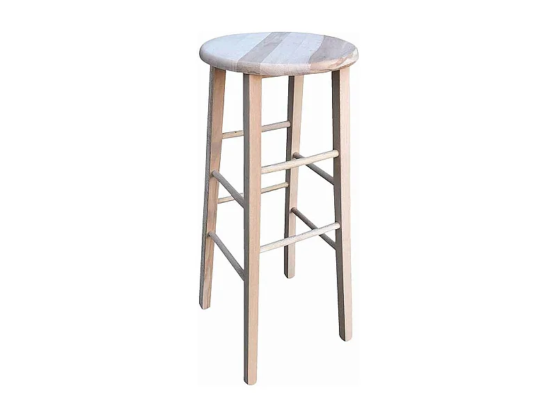Tabouret en bois assise ronde h80cm brut à peindre pieds droits