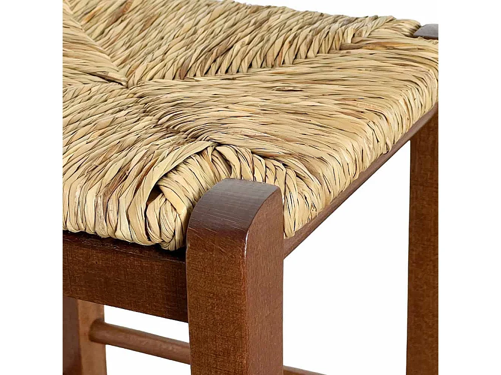 Taburete de madera asiento cuadrado paja h 47 cm nogal oscuro patas rectas