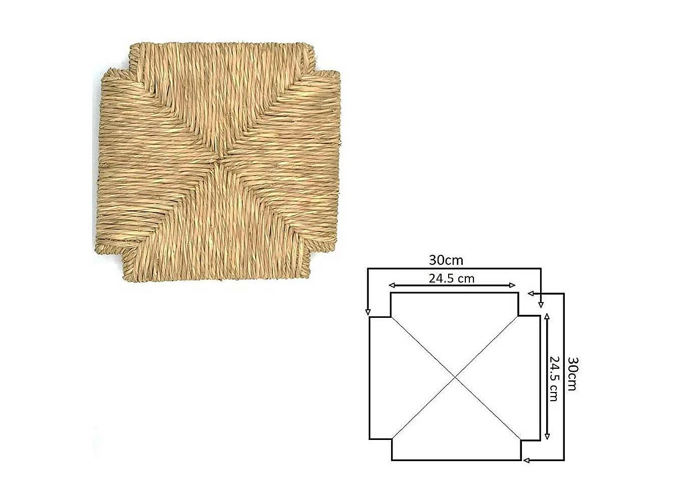 Taburete de madera asiento cuadrado paja h 47 cm nogal oscuro patas rectas