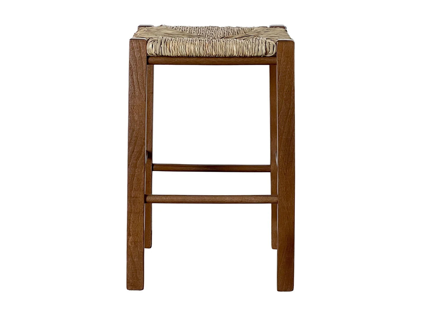 Taburete de madera asiento cuadrado paja h 47 cm nogal oscuro patas rectas