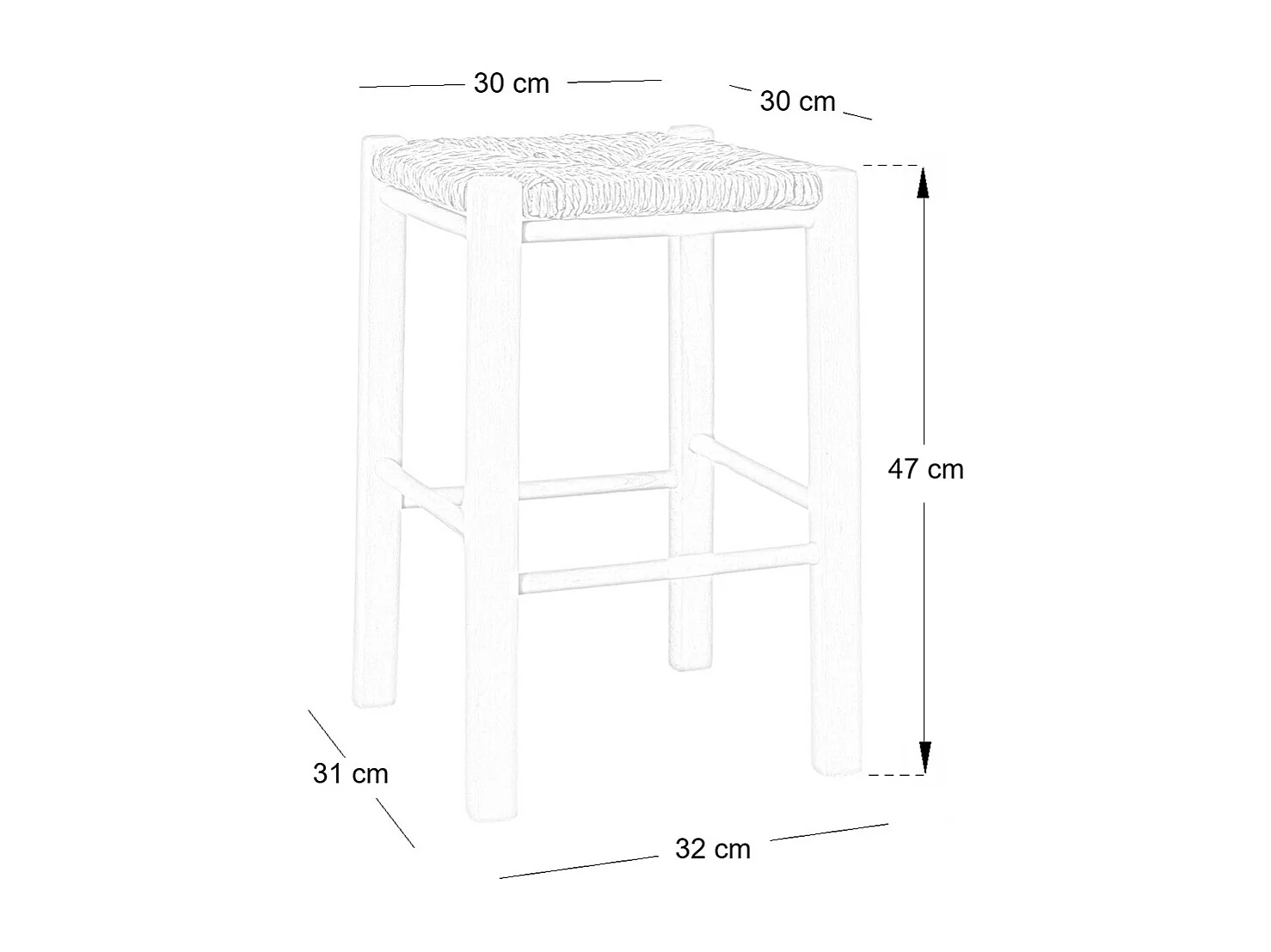 Taburete de madera asiento cuadrado paja h 47 cm nogal oscuro patas rectas
