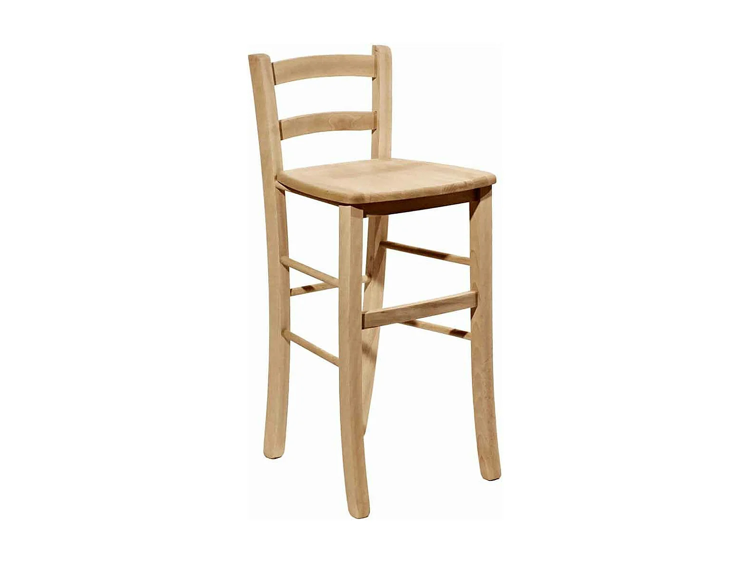 Taburete de madera cruda con respaldo y asiento de madera maciza h 67cm