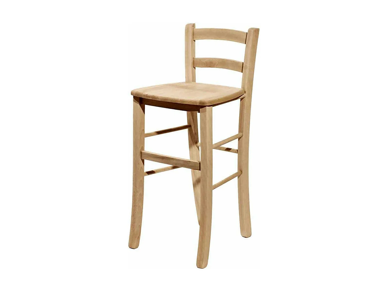 Taburete de madera cruda con respaldo y asiento de madera maciza h 67cm