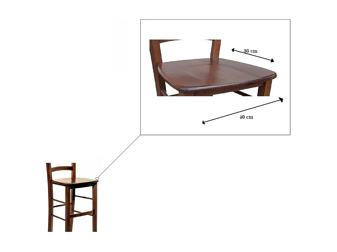 Tabouret avec dossier h 67cm du sol à l'assise assise en bois de noyer foncé