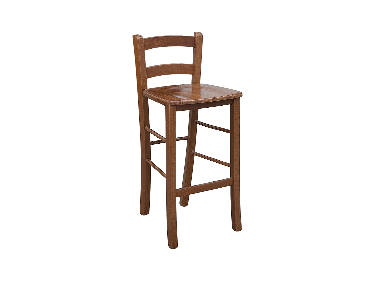 Tabouret avec dossier h 67cm du sol à l'assise assise en bois de noyer foncé