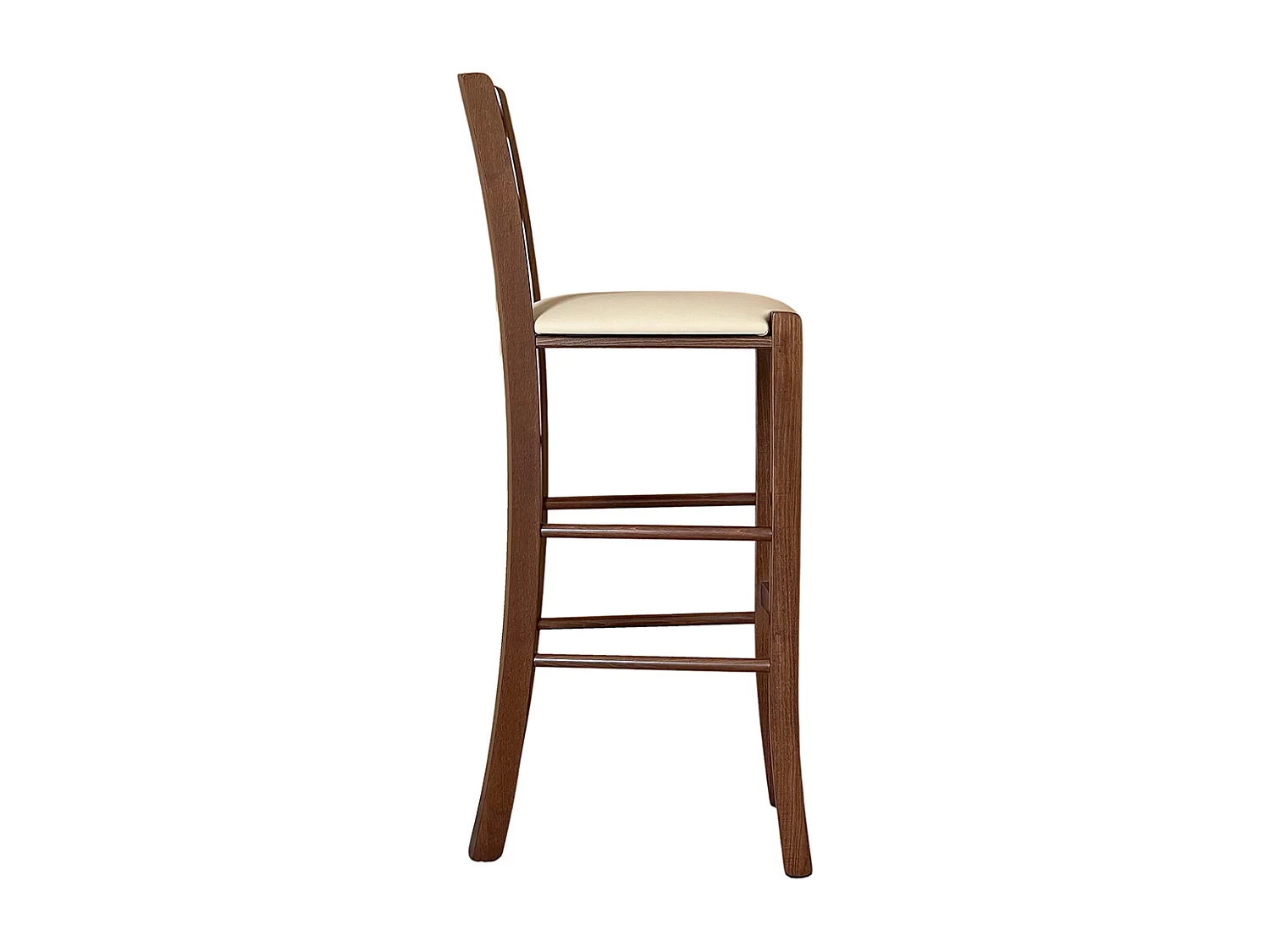 Sgabello venezia in legno noce scuro h 73 con seduta imbottita beige/crema