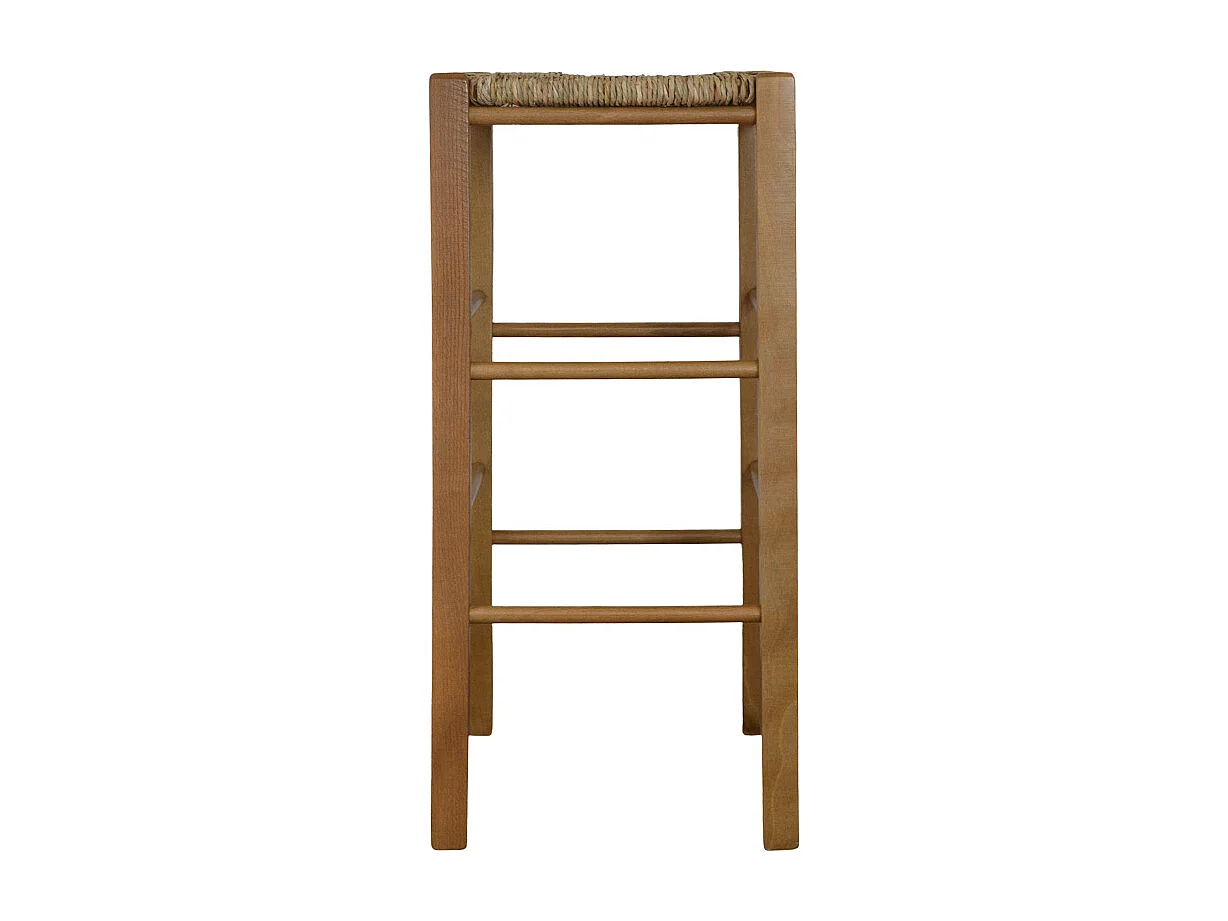 Tabouret en bois avec assise carrée en paille h 70 cm pieds droits noyer clair