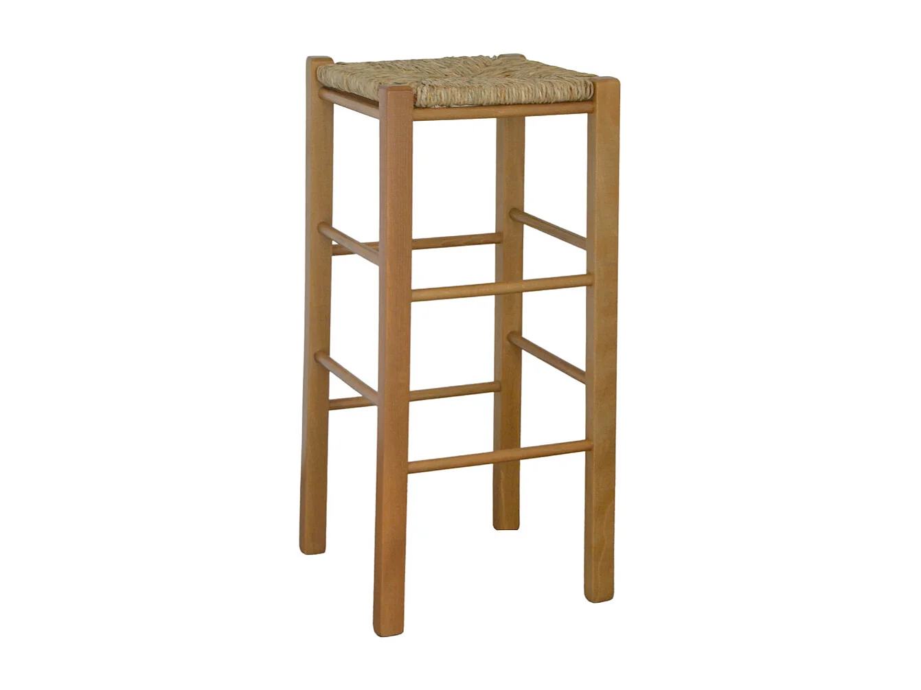 Tabouret en bois avec assise carrée en paille h 70 cm pieds droits noyer clair