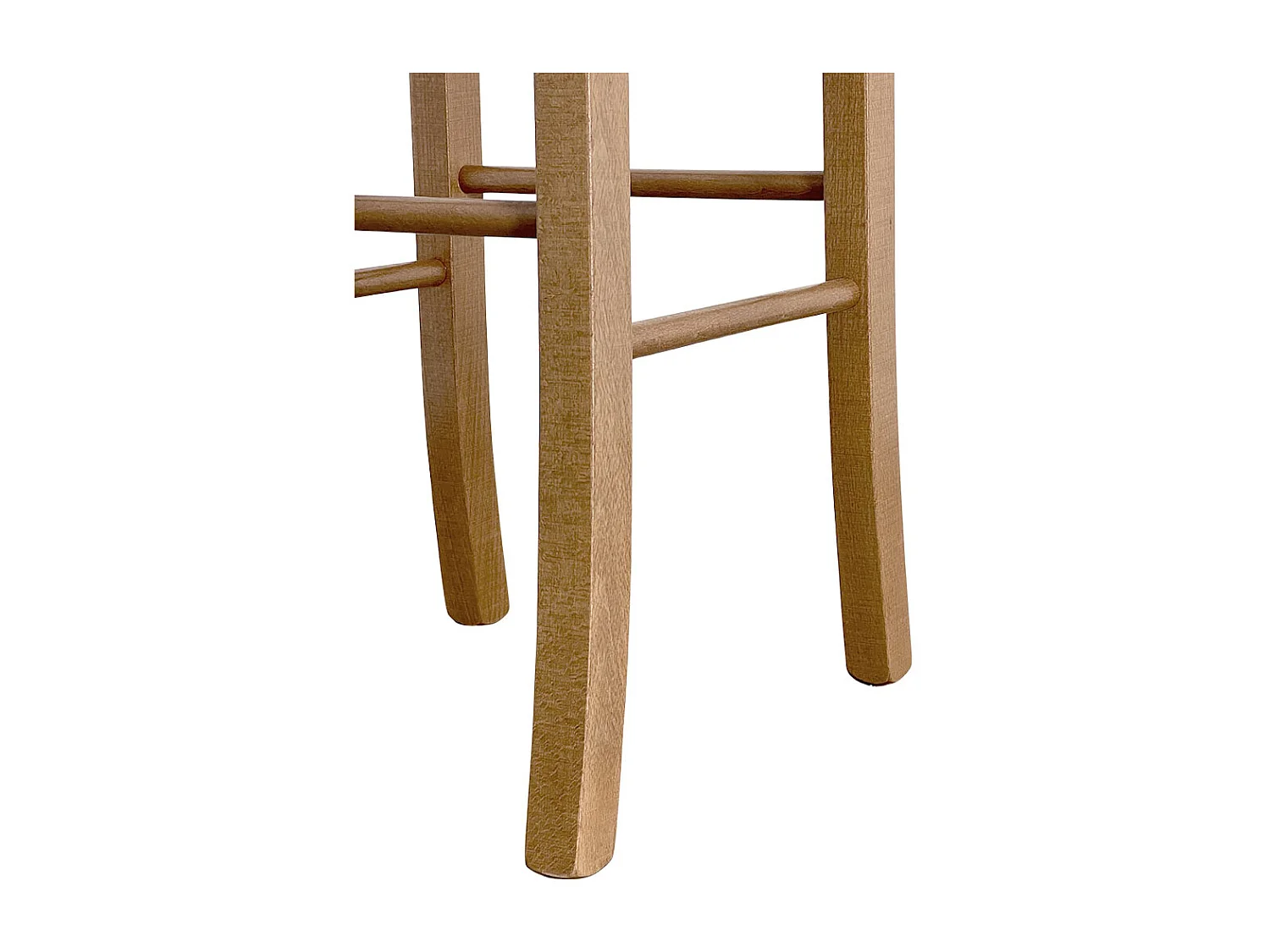 Taburete con asiento cuadrado de paja h 67cm en patas de sable en nogal claro