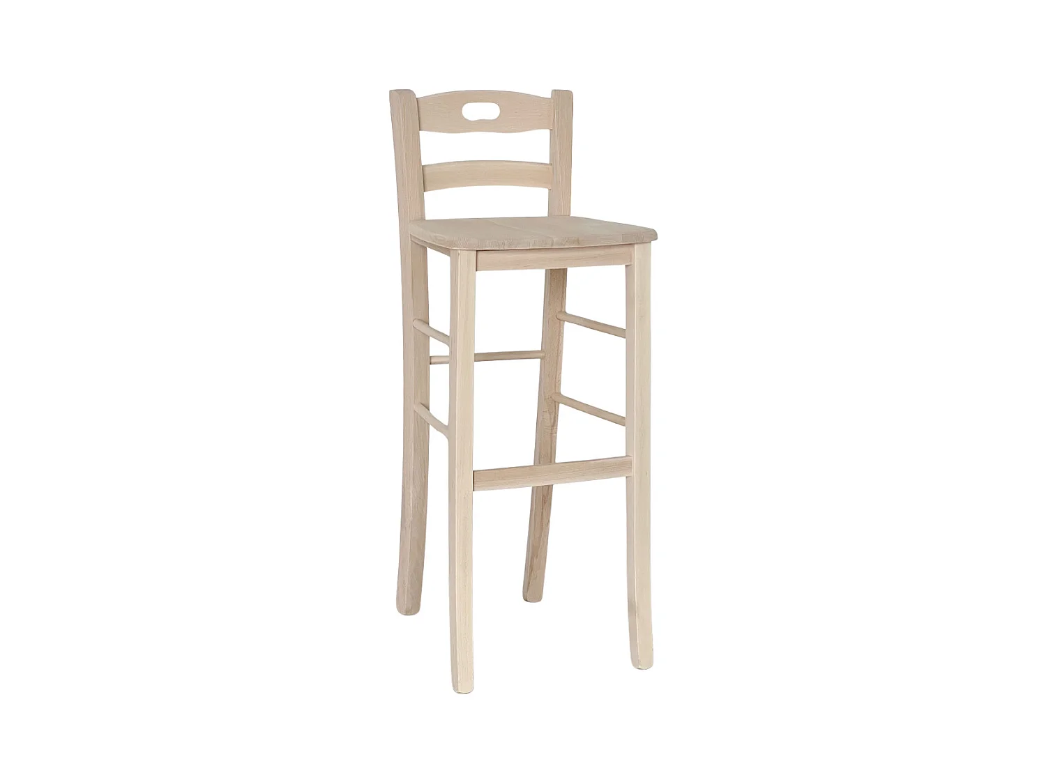 Tabouret en bois brut avec poignée h 80 du sol à l'assise massive